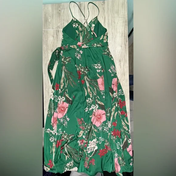 Lulu's Still the One Emerald Green Floral Print Satin Maxi Dress - Picture 9 of 16